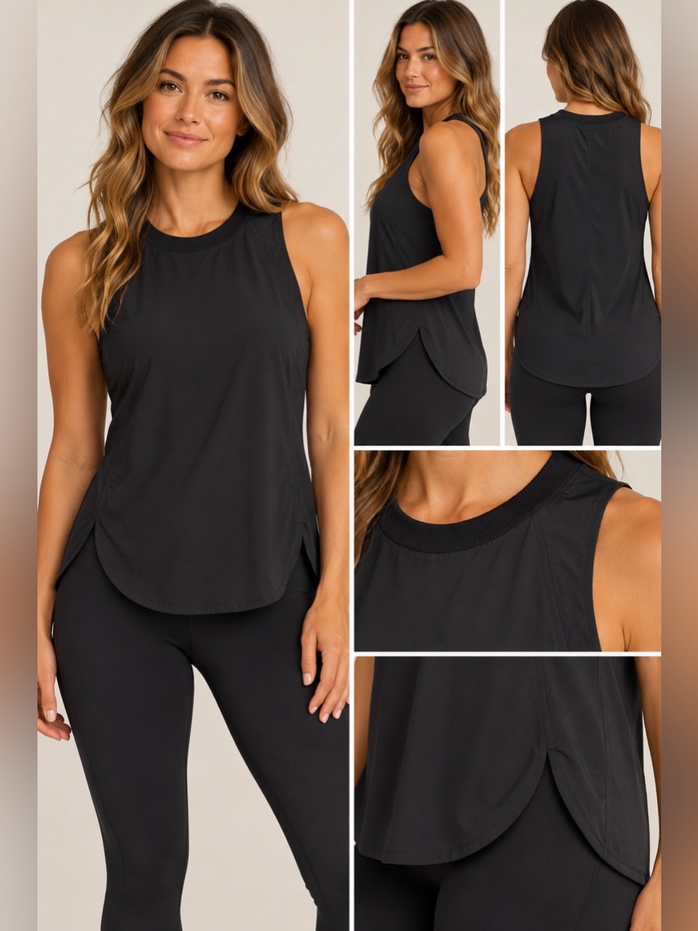 Athleta Black Sleeveless Crewneck Workout Tank